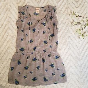 Gray Floral Sheer Peplum Top